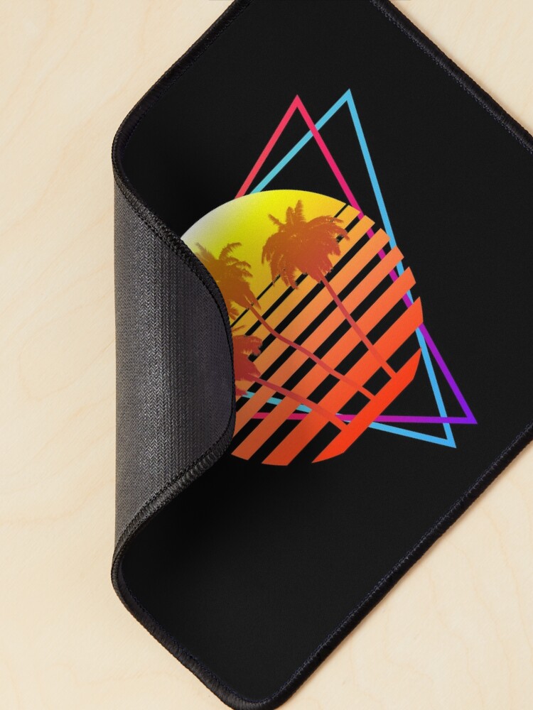 Alternate view of Synthwave Sun (with palm trees and triangles) Mouse Pad