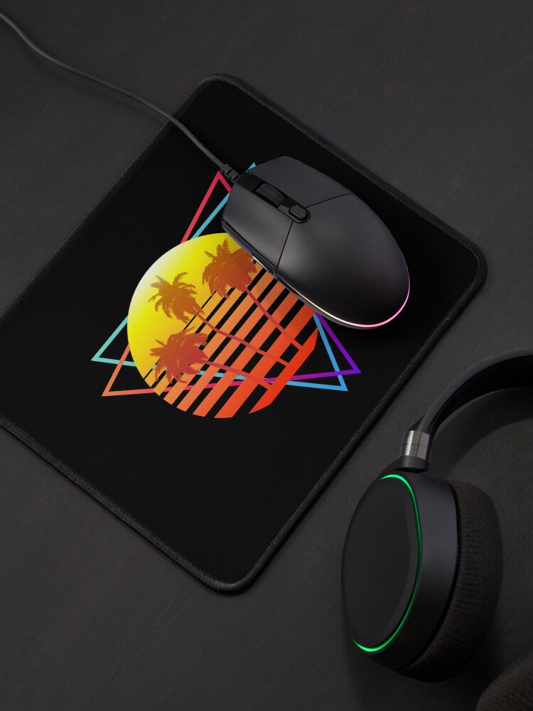 Alternate view of Synthwave Sun (with palm trees and triangles) Mouse Pad
