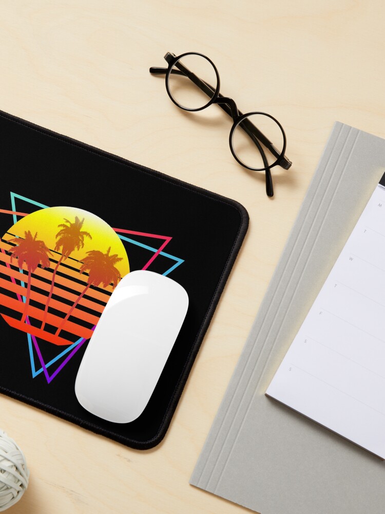 Alternate view of Synthwave Sun (with palm trees and triangles) Mouse Pad