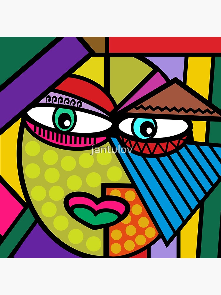 Funky Art Face with Dots and Stripes | Poster