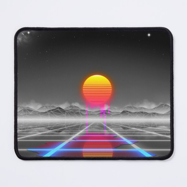 Dripping colored sun in a synthwave landscape Mouse Pad