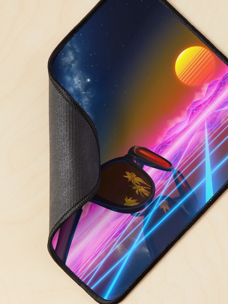 Alternate view of Sunglasses in a synthwave landscape Mouse Pad