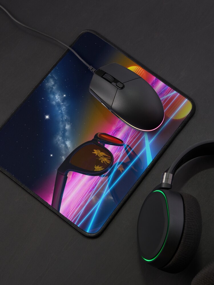 Alternate view of Sunglasses in a synthwave landscape Mouse Pad