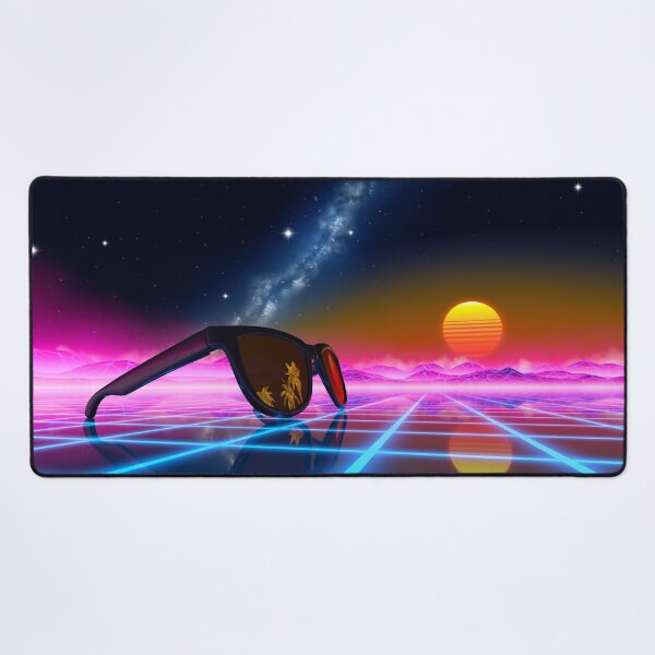 Sunglasses in a synthwave landscape Desk Mat