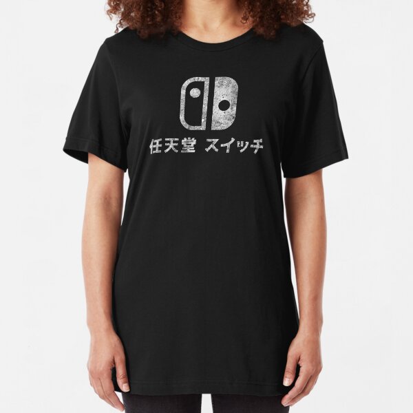 Nintendo Switch - Japanese Logo - Black Dirty Slim Fit T-Shirt