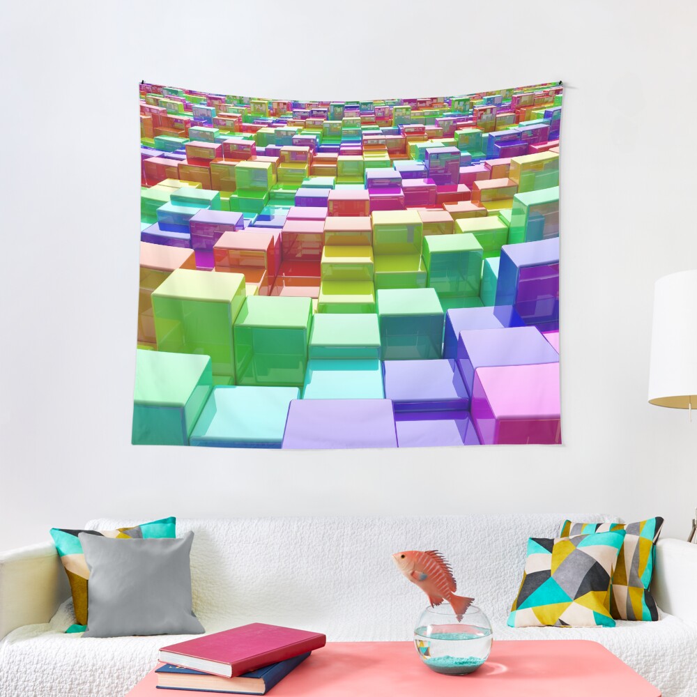 Rainbow Cubes Tapestry