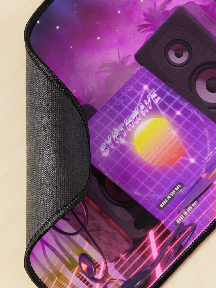 Alternate view of Synthwave music in music land with palm trees Mouse Pad