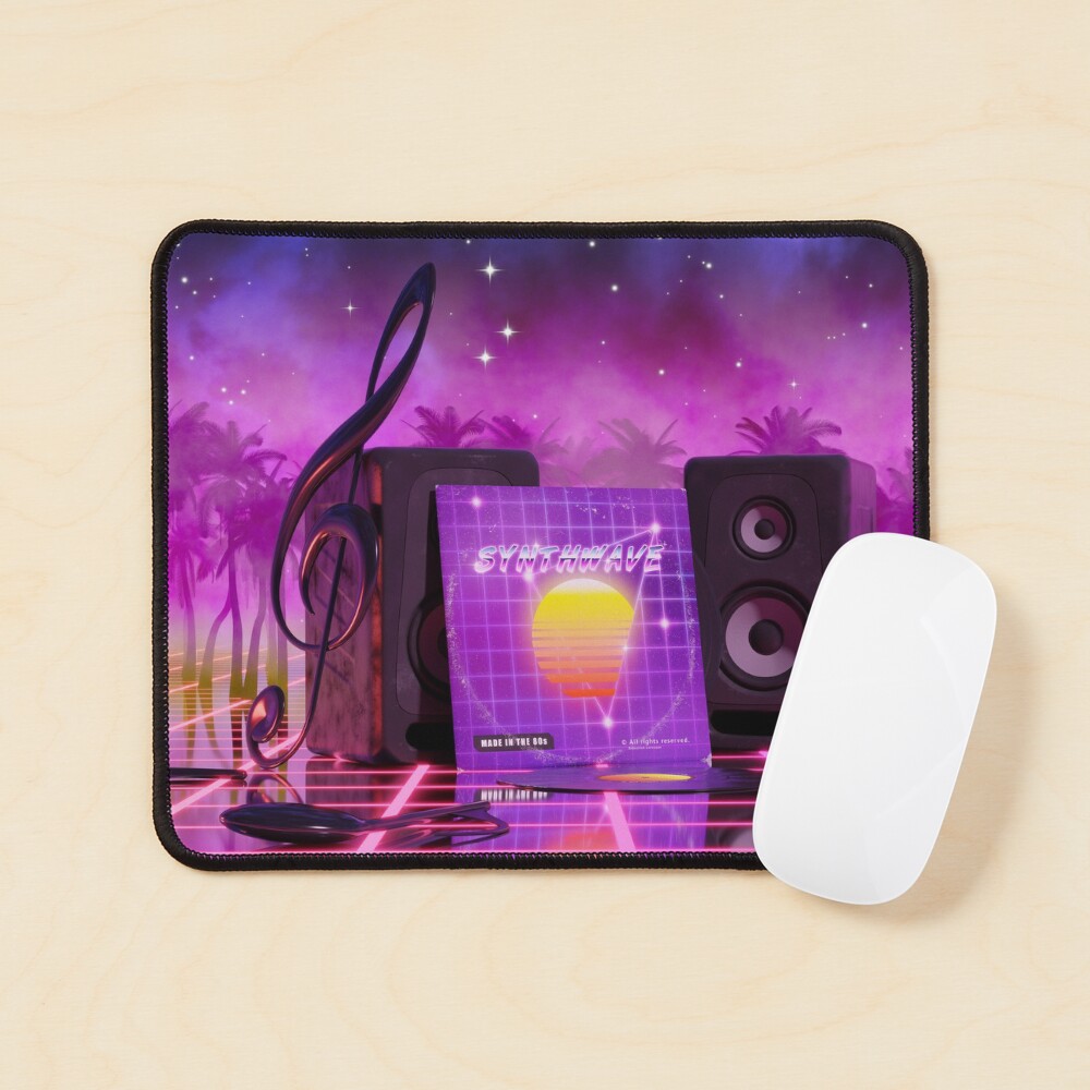 Synthwave music in music land with palm trees Mouse Pad