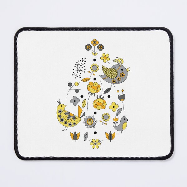 Item preview, Scandinavian Folklore Yellow and Grey birds designed and sold by LotusArtStudio.