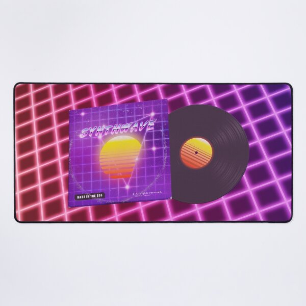 Synthwave music with vinyl disk Desk Mat
