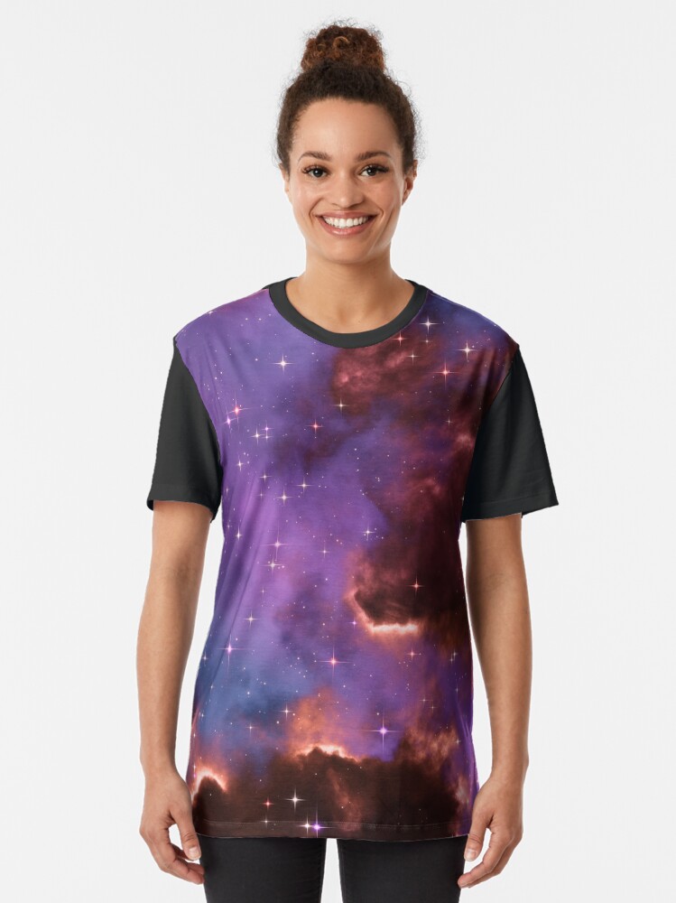 Alternate view of Fantasy nebula cosmos sky in space with stars (Red/Purple/Blue) Graphic T-Shirt