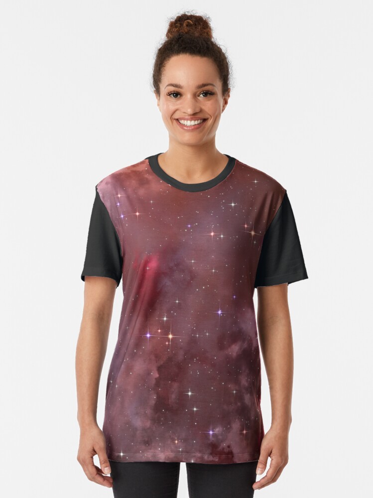 Alternate view of Fantasy nebula cosmos sky in space with stars (Purple/Pink/Magenta) Graphic T-Shirt