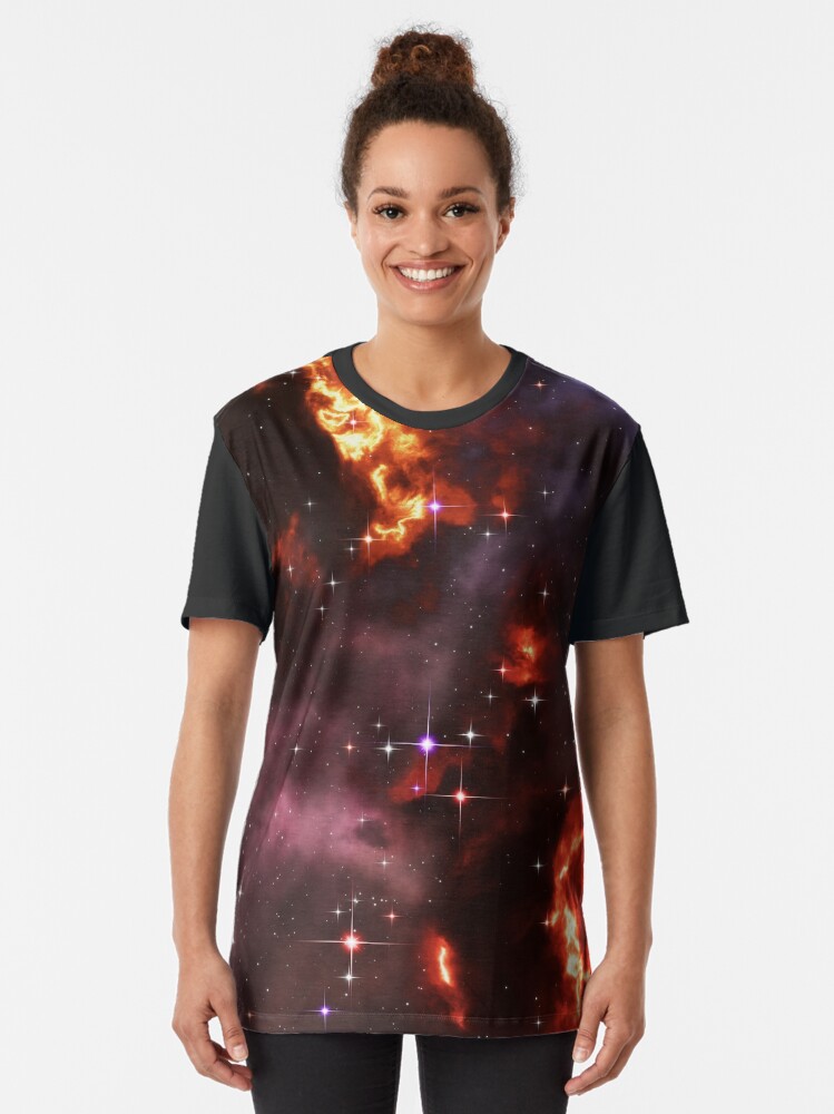 Alternate view of Fantasy nebula cosmos sky in space with stars (Purple/Yellow/Orange/Red) Graphic T-Shirt