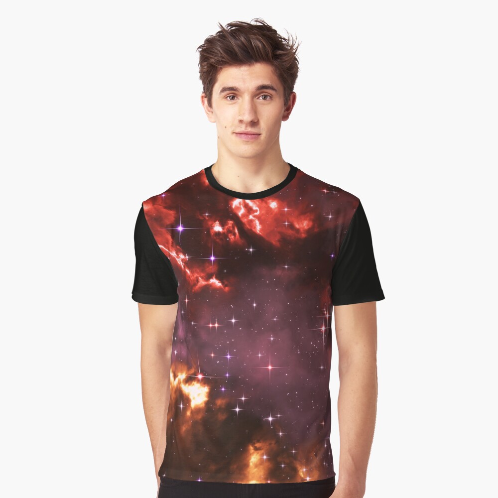 Fantasy nebula cosmos sky in space with stars (Purple/Yellow/Orange/Red/Magenta) Graphic T-Shirt