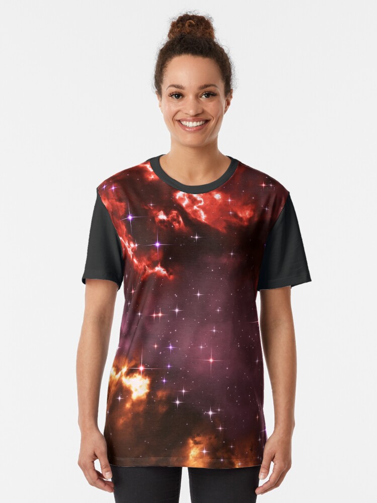 Alternate view of Fantasy nebula cosmos sky in space with stars (Purple/Yellow/Orange/Red/Magenta) Graphic T-Shirt