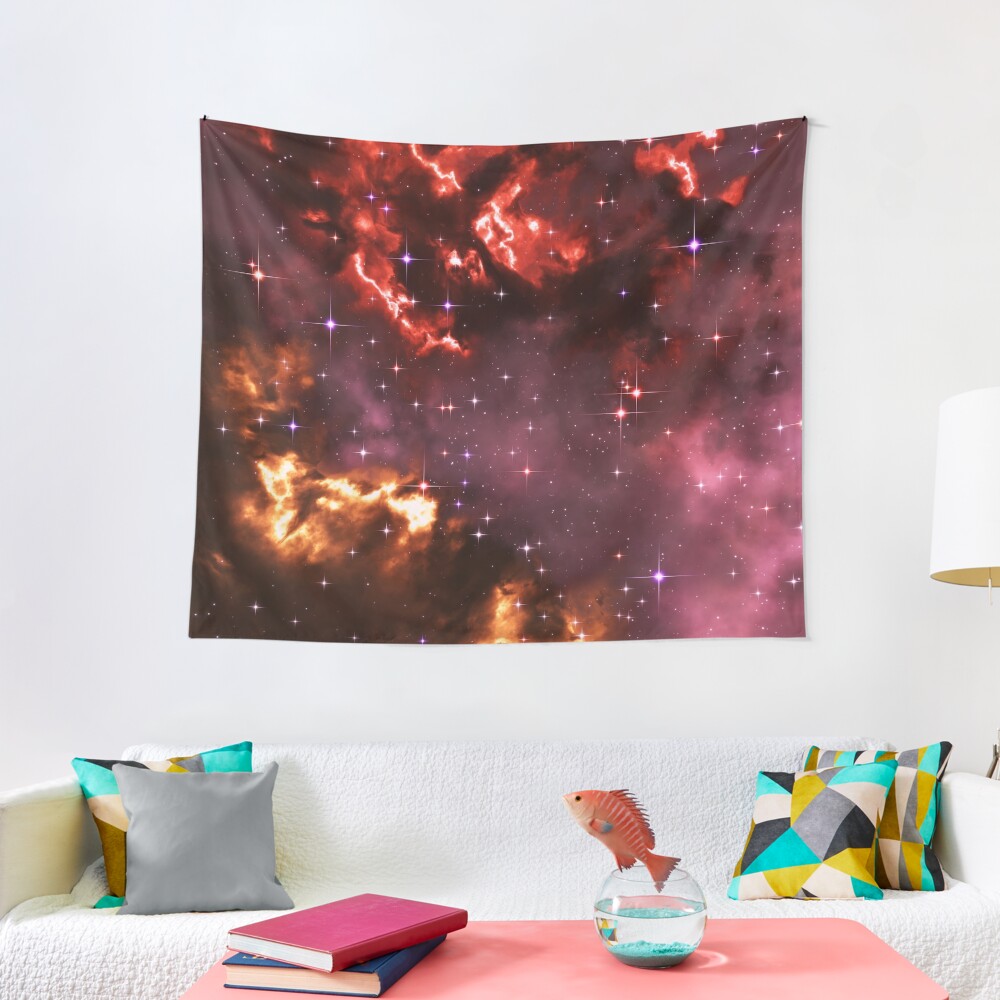 Fantasy nebula cosmos sky in space with stars (Purple/Yellow/Orange/Red/Magenta) Tapestry
