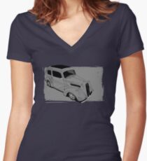 Ford Anglia Hot Rod Women's Fitted V-Neck T-Shirt