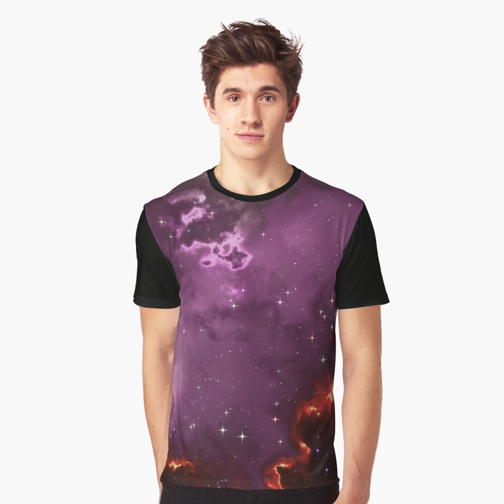 Fantasy nebula cosmos sky in space with stars (Purple/Yellow/Orange/Red/Magenta) Graphic T-Shirt