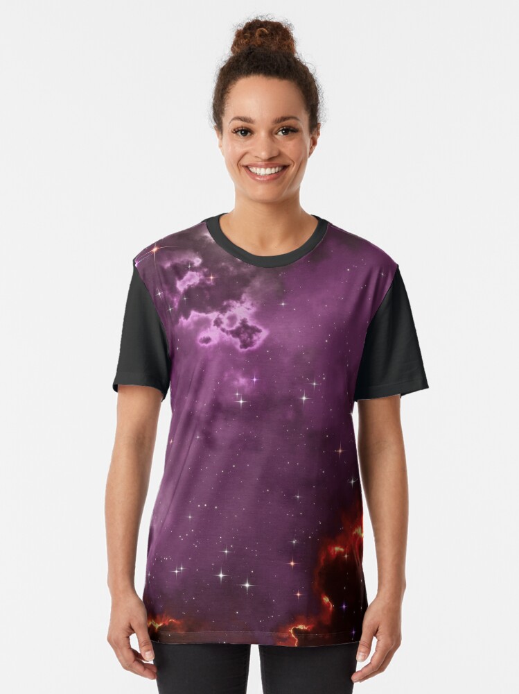 Alternate view of Fantasy nebula cosmos sky in space with stars (Purple/Yellow/Orange/Red/Magenta) Graphic T-Shirt