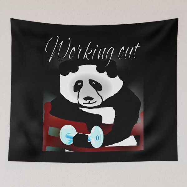 Item preview, Panda working out lifting weights designed and sold by CottagePop.
