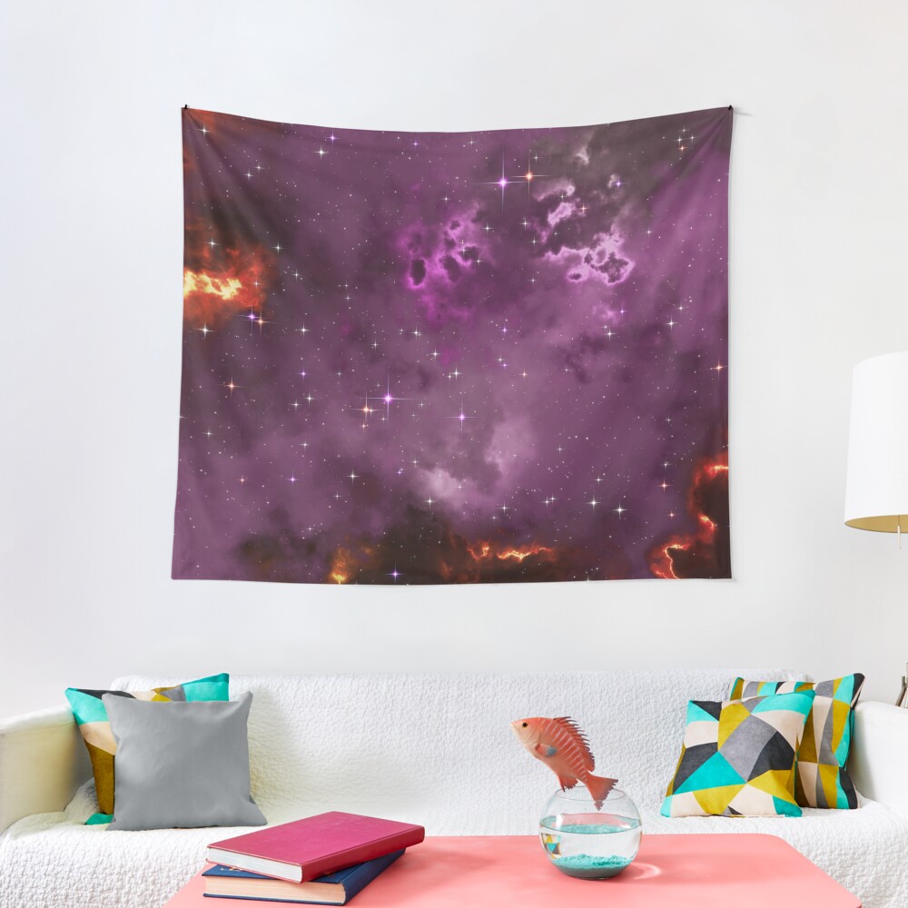 Fantasy nebula cosmos sky in space with stars (Purple/Yellow/Orange/Red/Magenta) Tapestry