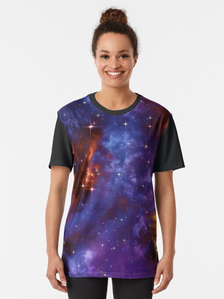 Alternate view of Fantasy nebula cosmos sky in space with stars (Blue/Purple/Red/Yellow) Graphic T-Shirt
