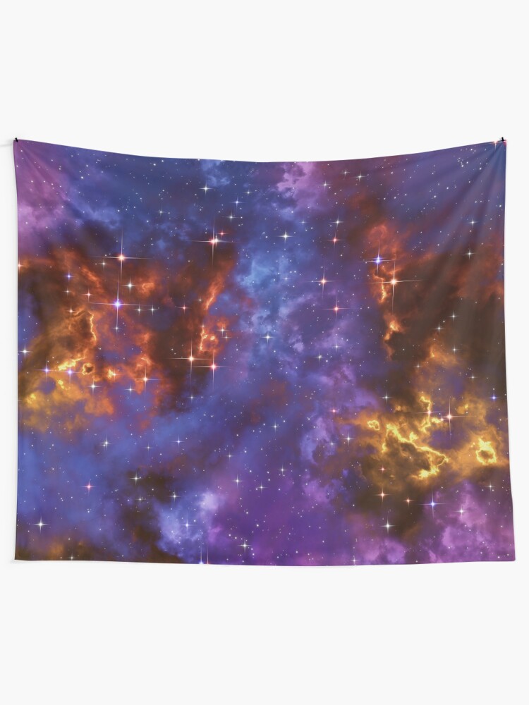 Alternate view of Fantasy nebula cosmos sky in space with stars (Blue/Purple/Red/Yellow) Tapestry