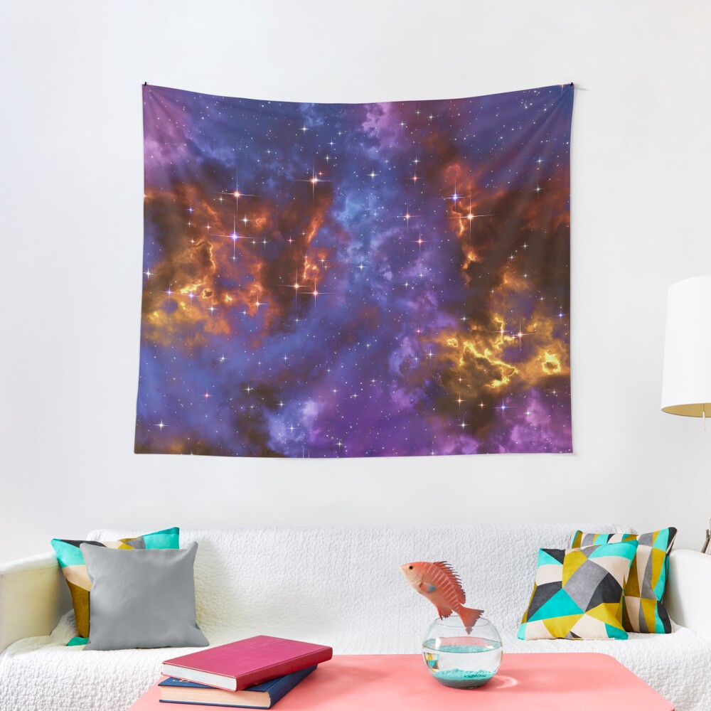 Fantasy nebula cosmos sky in space with stars (Blue/Purple/Red/Yellow) Tapestry