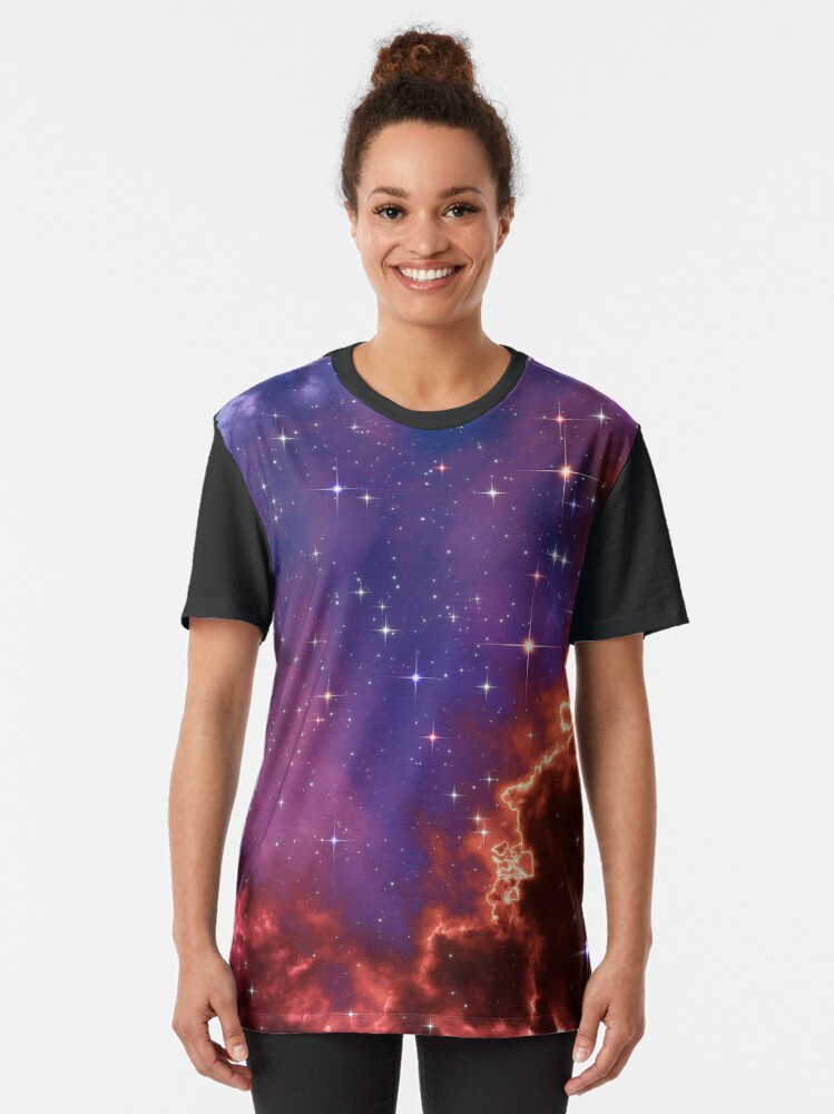 Alternate view of Fantasy nebula cosmos sky in space with stars (Blue/Purple/Red/Yellow/Pink) Graphic T-Shirt