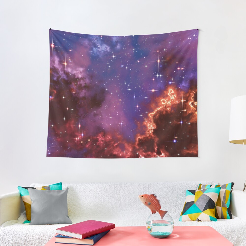 Fantasy nebula cosmos sky in space with stars (Blue/Purple/Red/Yellow/Pink) Tapestry