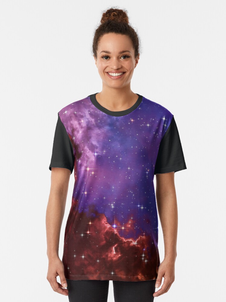 Alternate view of Fantasy nebula cosmos sky in space with stars (Blue/Purple/Red/Yellow/Pink) Graphic T-Shirt