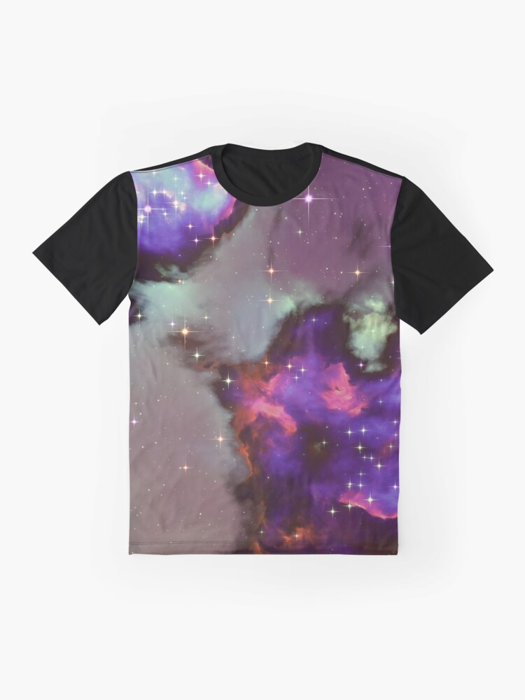 Alternate view of Fantasy nebula cosmos sky in space with stars (Purple/Cyan/Blue/Pink/Magenta) Graphic T-Shirt