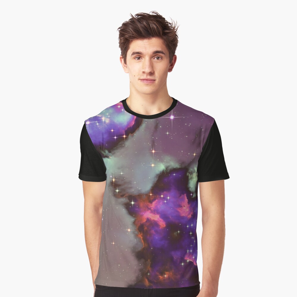 Fantasy nebula cosmos sky in space with stars (Purple/Cyan/Blue/Pink/Magenta) Graphic T-Shirt