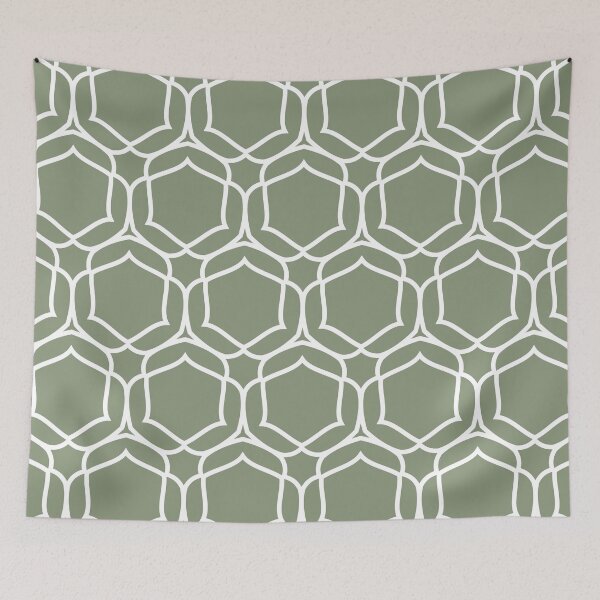 Item preview, Green and White Overlapping Shape Tile Pattern 2 Coordinates w/ 2022 Color Trends Behr Laurel Tree S390-5 - Hue - Colour - Shade designed and sold by ColorOfTheYears.