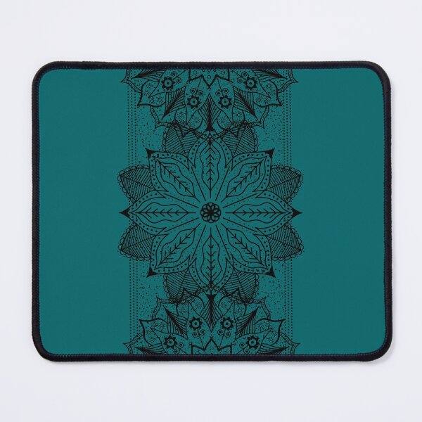 Item preview, Black Flower lace on teal blue green background designed and sold by ABInspired.