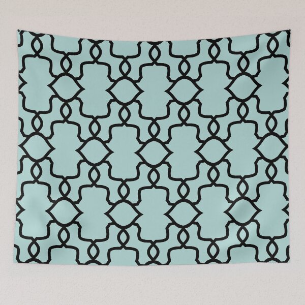 Item preview, Aquamarine and Black Ornamental Shape Pattern 4 Coordinates w/ 2022 Color Trends Behr Wave Top M450-3 - Hue - Colour - Shade designed and sold by ColorOfTheYears.
