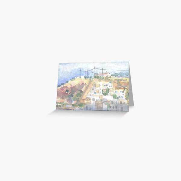 32. White Houses, Telegraph Poles & Turquoise Water Butts, Crete 32 - 2008 Greeting Card