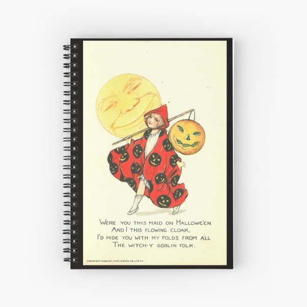 Vintage Halloween Card from Tuck Postcards (1908) - Girl Trick or Treater Spiral Notebook
