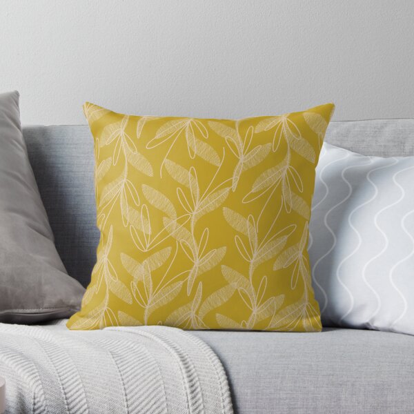 Mid Century Modern Botanical Pattern in Mid Mod Mustard Throw Pillow