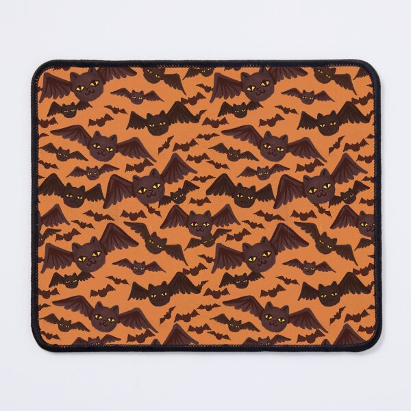 Item preview, spooky halloween pattern with lots of cat-bats light orange designed and sold by ArtInPi.