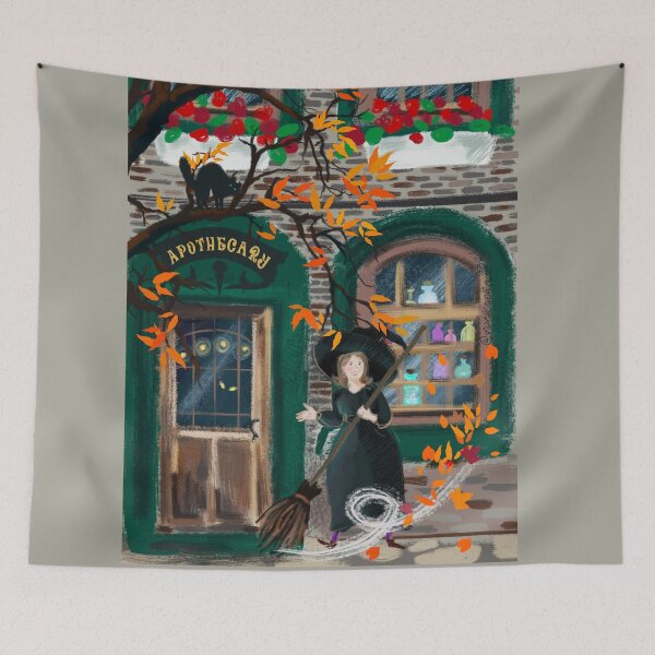 Item preview, Apothecary witch with a broom designed and sold by orangerinka.