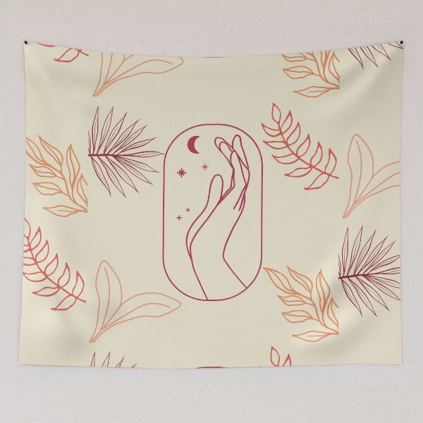 Item preview, Boho Plant Line Drawing with Celestial Hand Moon and Stars designed and sold by mainsqueezemar.