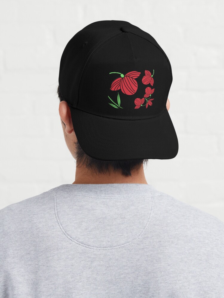 Alternate view of Red flower motif Cap