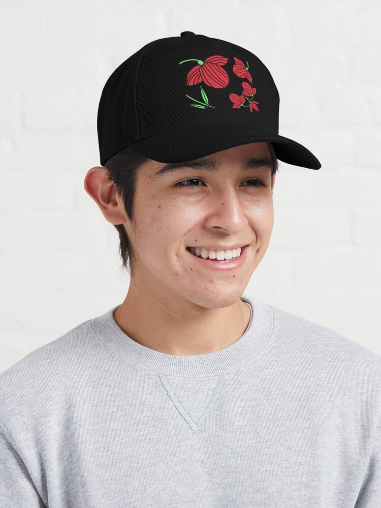 Alternate view of Red flower motif Cap