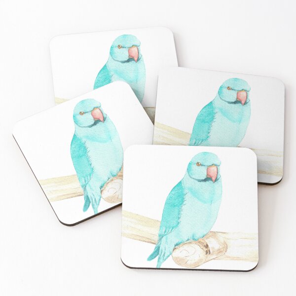 Item preview, Blue rose-ringed parakeet watercolor portrait designed and sold by L'Atelier Oranjade.