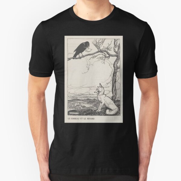 Aesop's Fables art by Arthur Rackham 1913 0026 The Fox and the Crow Slim Fit T-Shirt
