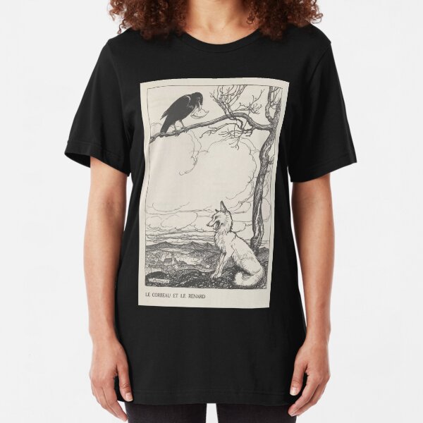 Aesop's Fables art by Arthur Rackham 1913 0026 The Fox and the Crow Slim Fit T-Shirt