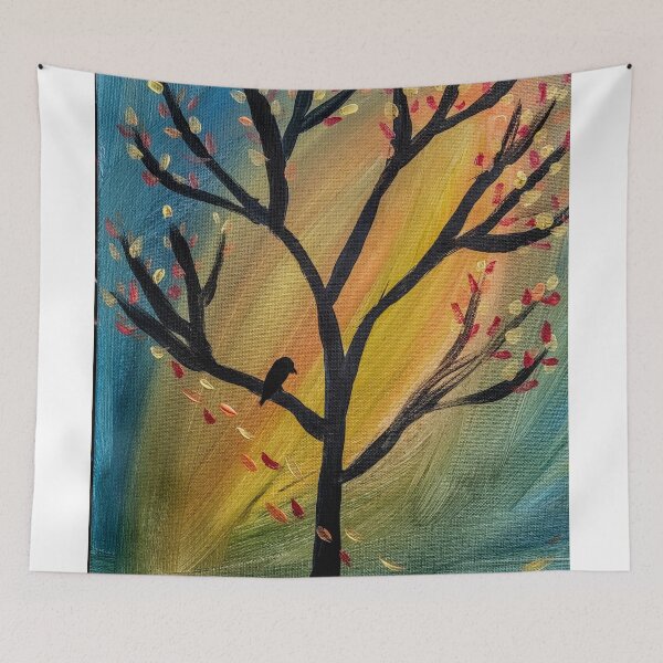 Item preview, Black bird in the tree as the wind blows leaves off the tree  designed and sold by kkartwork.