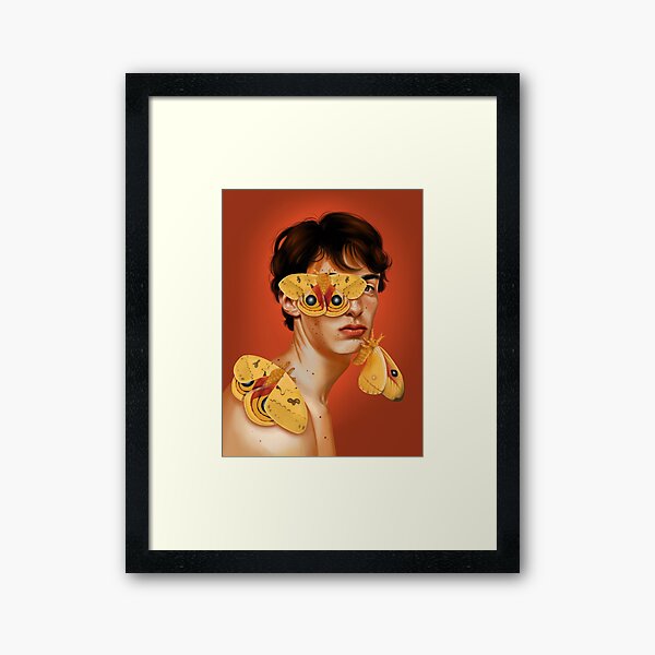 Portrait of Man with moths Framed Art Print