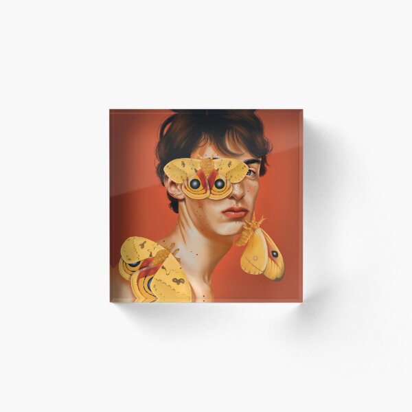 Portrait of Man with moths Acrylic Block